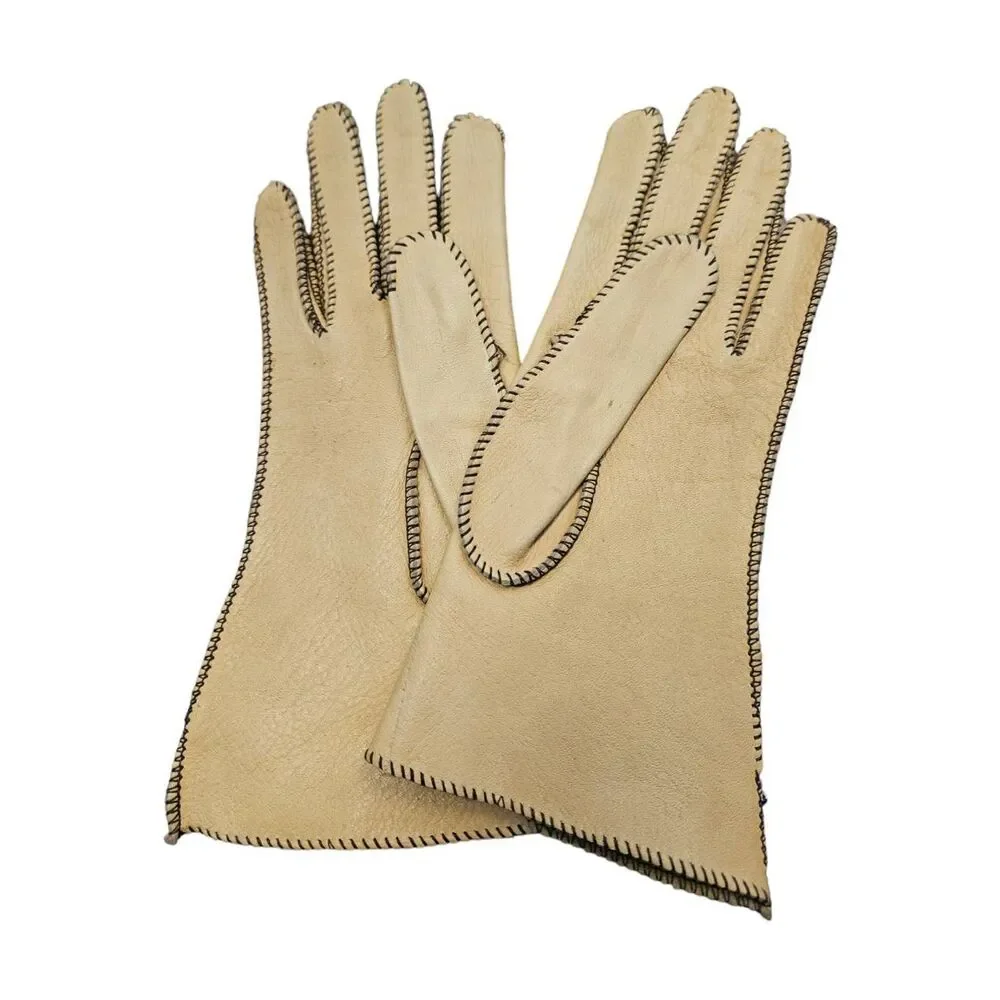 Vintage Embroidered Leather Gloves SZ 6 3/4
